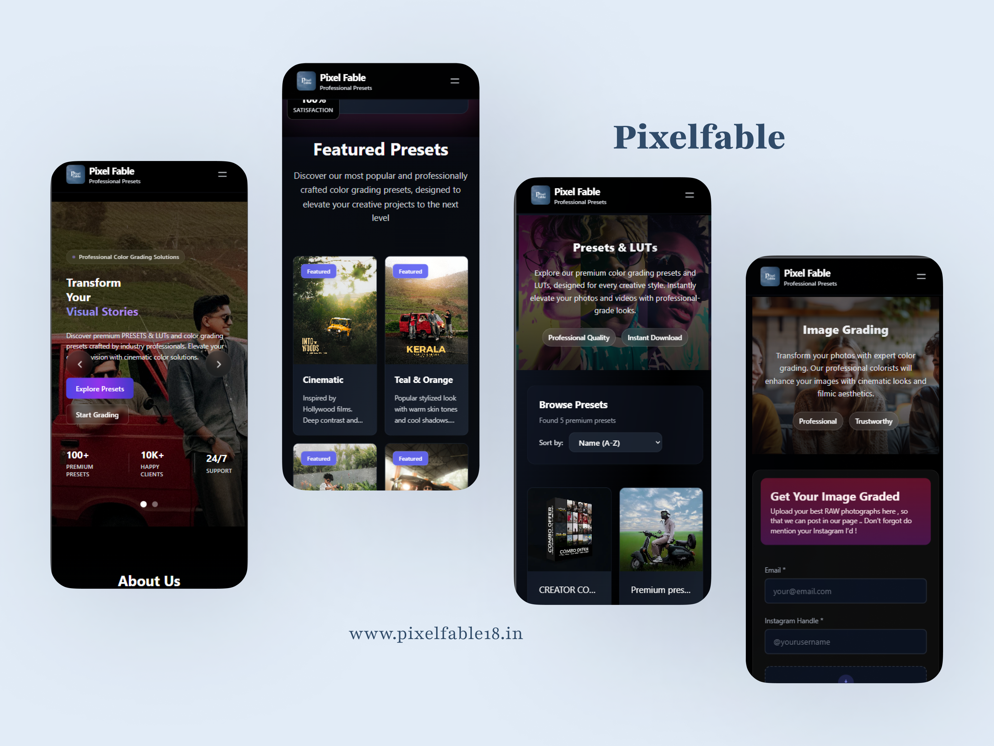 Pixelfable18 website mockup